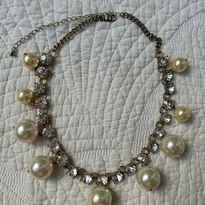 Gold and White Rhinestones Pearl Choker Necklace